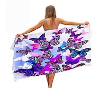 Surwin Beach Bath Towel,Butterfly Print Microfibre Quick Dry Extra Large Lightweight Super Soft Summer Towels for Travel Vacation Pool Swim or Sports Fitness Camping (Purple Butterfly,80x180cm)