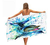 Surwin Beach Bath Towel, Jump Dolphin Print Microfibre Quick Dry Extra Large Lightweight Super Soft Summer Towels for Travel Vacation Pool Swim or Sports Fitness (Blue Splash Ink,150x180cm)