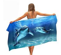 Surwin Beach Bath Towel, Jump Dolphin Print Microfibre Quick Dry Extra Large Lightweight Super Soft Summer Towels for Travel Vacation Pool Swim or Sports Fitness (Dolphin In Water,80x160cm)