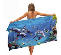 Surwin Beach Bath Towel, Microfibre Quick Dry Extra Large Lightweight Super Soft Summer Towels perfect for Travel, Swim, Camping, Fitness, Sports, Ocean World Printing (Blue dolphin,150x180cm)