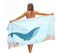 Surwin Beach Bath Towel, Microfibre Quick Dry Extra Large Lightweight Super Soft Summer Towels perfect for Travel, Swim, Camping, Fitness, Sports, Ocean World Printing (Blue whale,80x180cm)