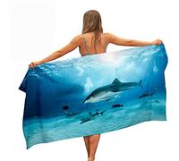 Surwin Beach Bath Towel,Shark Pattern Print Microfibre Quick Dry Extra Large Lightweight Super Soft Summer Towels for Travel Vacation Pool Swim or Sports Fitness Yoga (Ocean,80x180cm)
