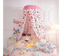 Surwin Bed Canopy for Girls Boys Kids Single Bed, Pink Flower Round Dome Bed Canopy Mosquito Net Protection Canopy Play Tent Bedroom Nursery Decoration Hanging Curtain Net with lace (Flower Garden)