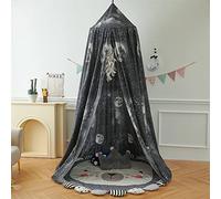 Surwin Bed Canopy for Girls Boys Kids Single Double Bed, Round Dome Bed Canopy Mosquito Net Protection Canopy Play Tent Bedroom Nursery Decoration Hanging Curtain Net (65x270cm,Black Starry Sky)
