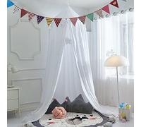 Surwin Bed Canopy for Girls Boys Kids Single Double Bed, Round Dome Bed Canopy Mosquito Net Protection Canopy Play Tent Bedroom Nursery Decoration Hanging Curtain Net (Tassel White)