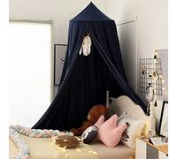 Surwin Bed Canopy for Girls Boys Kids Single Double Bed, Round Dome Bed Canopy Mosquito Net Protection Canopy Play Tent Bedroom Nursery Decoration Hanging Curtain Net (Dark Blue)