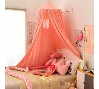Surwin Bed Canopy for Girls Boys Kids Single Double Bed, Round Dome Bed Canopy Mosquito Net Protection Canopy Play Tent Bedroom Nursery Decoration Hanging Curtain Net (Pink)