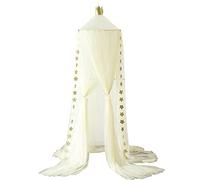 Surwin Bed Canopy for Girls Boys Kids Single Double Bed, Star Round Dome Bed Canopy Mosquito Net Protection Canopy Play Tent Bedroom Nursery Decoration Hanging Curtain Net (Beige)