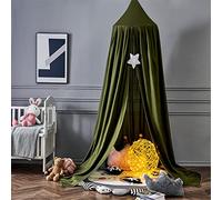 Surwin Bed Canopy for Girls Boys Kids Single Double, Solid Color Round Dome Bed Canopy Mosquito Net Protection Canopy Play Tent Bedroom Nursery Decoration Hanging Curtain Net (ArmyGreen)
