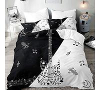Surwin Bedding Set Microfiber 3pcs for Double Single Size, 3D Guitar Duvet Cover Set with Music Printing Quilt Cover & 2 Pillowcases for King Super King Adult Kids (Music,Double 200x200cm)