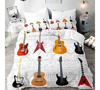 Surwin Bedding Set Microfiber 3pcs for Double Single Size, 3D Guitar Duvet Cover Set with Music Printing Quilt Cover & 2 Pillowcases for King Super King Adult Kids (Stage,Double 200x200cm)