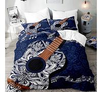 Surwin Bedding Set Microfiber 3pcs for Double Single Size, 3D Guitar Duvet Cover Set with Music Printing Quilt Cover & 2 Pillowcases for King Super King Adult Kids (Vintage,Single 135x200cm)