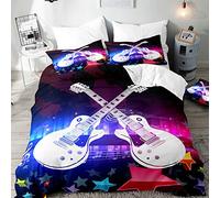 Surwin Bedding Set Microfiber 3pcs for Double Single Size, 3D Guitar Duvet Cover Set with Music Printing Quilt Cover & 2 Pillowcases for King Super King Adult Kids (Star,King 220x240cm)