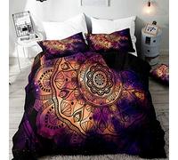 Surwin Bedding Set Microfiber 3pcs for Double Single Size, 3D Mandala Duvet Cover Set with Exotic Printing Quilt Cover & 2 Pillowcases for King Super King Adult Kids (Purple,King 220x240cm)