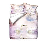 Surwin Bedding Set Microfiber 3pcs for Double Single Size, 3D Swan Duvet Cover Set with Animal Printing Quilt Cover & 2 Pillowcases for King Super King Adult Kids Bed (Pink,King 220x240cm)