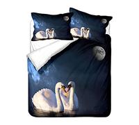Surwin Bedding Set Microfiber 3pcs for Double Single Size, 3D Swan Duvet Cover Set with Animal Printing Quilt Cover & 2 Pillowcases for King Super King Adult Kids Bed (Moon,Single 135x200cm)