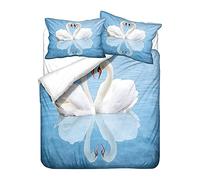Surwin Bedding Set Microfiber 3pcs for Double Single Size, 3D Swan Duvet Cover Set with Animal Printing Quilt Cover & 2 Pillowcases for King Super King Adult Kids Bed (Lake,King 220x240cm)