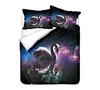Surwin Bedding Set Microfiber 3pcs for Double Single Size, 3D Swan Duvet Cover Set with Animal Printing Quilt Cover & 2 Pillowcases for King Super King Adult Kids Bed (C,Double 200x200cm)
