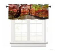 Surwin Blackout Short Curtains for Small Windows, 3D Autumn Landscape Printed Cafe Curtain Kitchen Curtains Rod Pocket 1 Panel Valance for Living Room Bedroom Bathroom (Red Leaves,137x45cm)