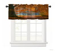 Surwin Blackout Short Curtains for Small Windows, 3D Autumn Landscape Printed Cafe Curtain Kitchen Curtains Rod Pocket 1 Panel Valance for Living Room Bedroom Bathroom (Maple Trees,137x45cm)