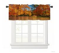 Surwin Blackout Short Curtains for Small Windows, 3D Autumn Landscape Printed Cafe Curtain Kitchen Curtains Rod Pocket 1 Panel Valance for Living Room Bedroom Bathroom (Golden Trees,137x45cm)