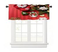 Surwin Blackout Short Curtains for Small Windows, 3D Christmas Series Cafe Curtain Kitchen Curtains Rod Pocket 1 Panel Valance for Living Room Bedroom Bathroom (Knitted red,137x45cm)