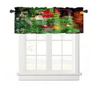 Surwin Blackout Short Curtains for Small Windows, 3D Christmas Series Cafe Curtain Kitchen Curtains Rod Pocket 1 Panel Valance for Living Room Bedroom Bathroom (Christmas tree,137x45cm)