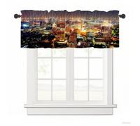 Surwin Blackout Short Curtains for Small Windows, 3D City Series Cafe Curtain Kitchen Curtains Rod Pocket 1 Panel Valance for Living Room Bedroom Bathroom (Night View,137x45cm)