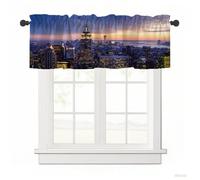 Surwin Blackout Short Curtains for Small Windows, 3D City Series Cafe Curtain Kitchen Curtains Rod Pocket 1 Panel Valance for Living Room Bedroom Bathroom (Hong Kong,137x45cm)