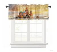 Surwin Blackout Short Curtains for Small Windows, 3D City Series Cafe Curtain Kitchen Curtains Rod Pocket 1 Panel Valance for Living Room Bedroom Bathroom (Colorful Castle,137x45cm)