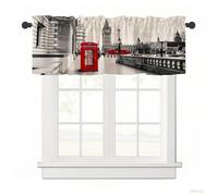 Surwin Blackout Short Curtains for Small Windows, 3D City Series Cafe Curtain Kitchen Curtains Rod Pocket 1 Panel Valance for Living Room Bedroom Bathroom (London,137x45cm)