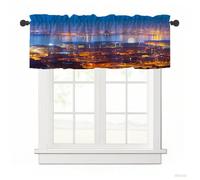 Surwin Blackout Short Curtains for Small Windows, 3D City Series Cafe Curtain Kitchen Curtains Rod Pocket 1 Panel Valance for Living Room Bedroom Bathroom (Riverside City,137x45cm)