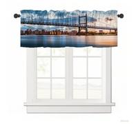 Surwin Blackout Short Curtains for Small Windows, 3D City Series Cafe Curtain Kitchen Curtains Rod Pocket 1 Panel Valance for Living Room Bedroom Bathroom (Bridge,137x45cm)