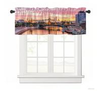 Surwin Blackout Short Curtains for Small Windows, 3D City Series Cafe Curtain Kitchen Curtains Rod Pocket 1 Panel Valance for Living Room Bedroom Bathroom (Capital City,137x45cm)