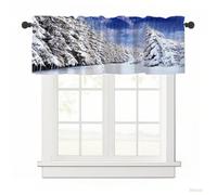 Surwin Blackout Short Curtains for Small Windows, 3d Snow Printed Cafe Curtain Kitchen Curtains Rod Pocket 1 Panel Valance for Living Room Bedroom Bathroom (Snow Tree,137x45cm)