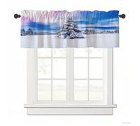 Surwin Blackout Short Curtains for Small Windows, 3d Snow Printed Cafe Curtain Kitchen Curtains Rod Pocket 1 Panel Valance for Living Room Bedroom Bathroom (Fir Tree,137x45cm)