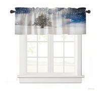 Surwin Blackout Short Curtains for Small Windows, 3D Snow Scene Printed Cafe Curtain Kitchen Curtains Rod Pocket 1 Panel Valance for Living Room Bedroom Bathroom (Fir Trees,137x45cm)