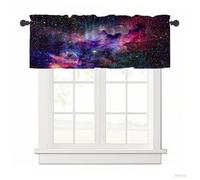 Surwin Blackout Short Curtains for Small Windows, 3D Starry Sky Series Cafe Curtain Kitchen Curtains Rod Pocket 1 Panel Valance for Living Room Bedroom Bathroom (Red galaxy,137x45cm)
