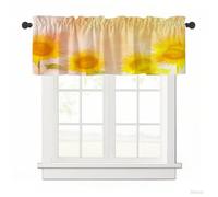 Surwin Blackout Short Curtains for Small Windows, 3D Sunflower Series Cafe Curtain Kitchen Curtains Rod Pocket 1 Panel Valance for Living Room Bedroom Bathroom (Warm Tones,137x45cm)