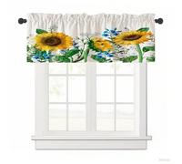 Surwin Blackout Short Curtains for Small Windows, 3D Sunflower Series Cafe Curtain Kitchen Curtains Rod Pocket 1 Panel Valance for Living Room Bedroom Bathroom (Blue Flower,137x45cm)