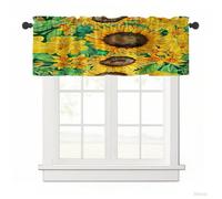 Surwin Blackout Short Curtains for Small Windows, 3D Sunflower Series Cafe Curtain Kitchen Curtains Rod Pocket 1 Panel Valance for Living Room Bedroom Bathroom (Yellow Flower,137x45cm)