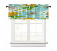 Surwin Blackout Short Curtains for Small Windows, 3D Sunflower Series Cafe Curtain Kitchen Curtains Rod Pocket 1 Panel Valance for Living Room Bedroom Bathroom (Sunflower Petals,137x45cm)