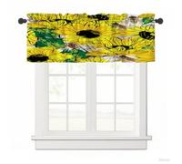 Surwin Blackout Short Curtains for Small Windows, 3D Sunflower Series Cafe Curtain Kitchen Curtains Rod Pocket 1 Panel Valance for Living Room Bedroom Bathroom (Bee,137x45cm)
