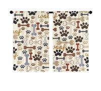 Surwin Blackout Short Curtains for Small Windows, Cat and Dog Prints Cafe Curtain Kitchen Curtains Rod Pocket 2 Panel Valance for Living Room Bedroom Bathroom (Dog bone,60x45cm)