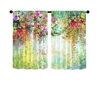 Surwin Blackout Short Curtains for Small Windows, Floral Print Cafe Curtain Kitchen Curtains Rod Pocket 2 Panel Valance for Living Room Bedroom Bathroom (Spring Flowers,60x90cm)