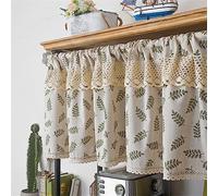 Surwin Blackout Short Curtains for Small Windows, Flower Vintage Cafe Curtain Kitchen Curtains Rod Pocket 1 Panel Valance for Living Room Bedroom Bathroom (45x150cm,Leaf)