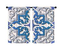 Surwin Blackout Short Curtains for Small Windows, Moroccan Style Cafe Curtain Kitchen Curtains Rod Pocket 2 Panel Valance for Living Room Bedroom Bathroom (Blue Gray,65x115cm)
