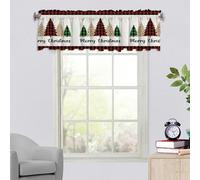 Surwin Blackout Short Curtains for Small Windows, Red Christmas Cafe Curtain Kitchen Curtains Rod Pocket 1 Panel Valance for Living Room Bedroom Bathroom (137x45cm,five trees)