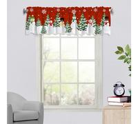 Surwin Blackout Short Curtains for Small Windows, Red Christmas Cafe Curtain Kitchen Curtains Rod Pocket 1 Panel Valance for Living Room Bedroom Bathroom (137x45cm,snowball fight)