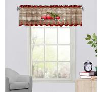 Surwin Blackout Short Curtains for Small Windows, Red Christmas Cafe Curtain Kitchen Curtains Rod Pocket 1 Panel Valance for Living Room Bedroom Bathroom (137x45cm,party christmas tree)